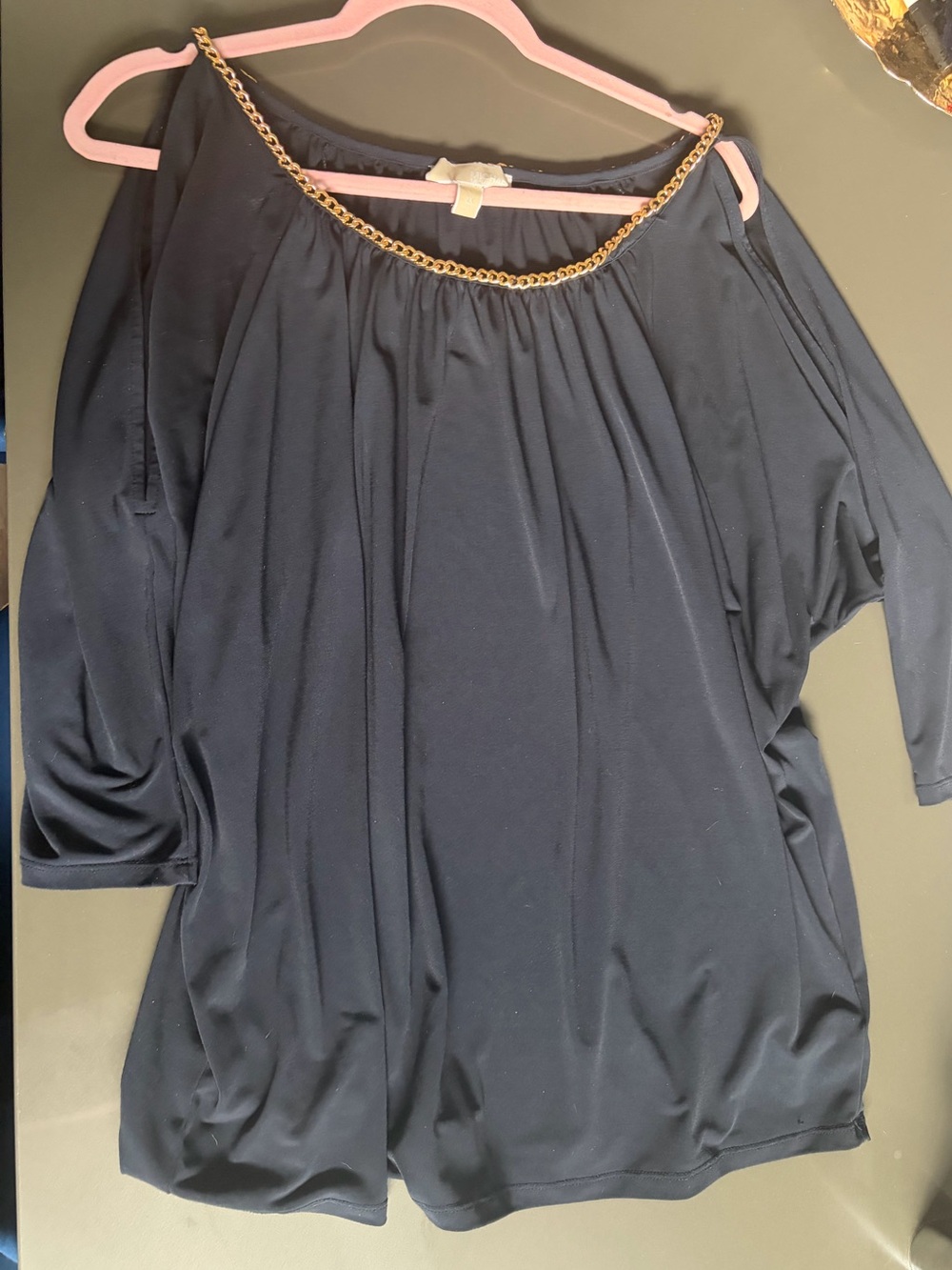 Michael Kors Blue Off-Shoulder Tunic with Gold Chain Trim